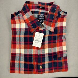 NWT J.Crew Shirt Mens M Slim Flannel Navy Orange Plaid Long Sleeve Button down